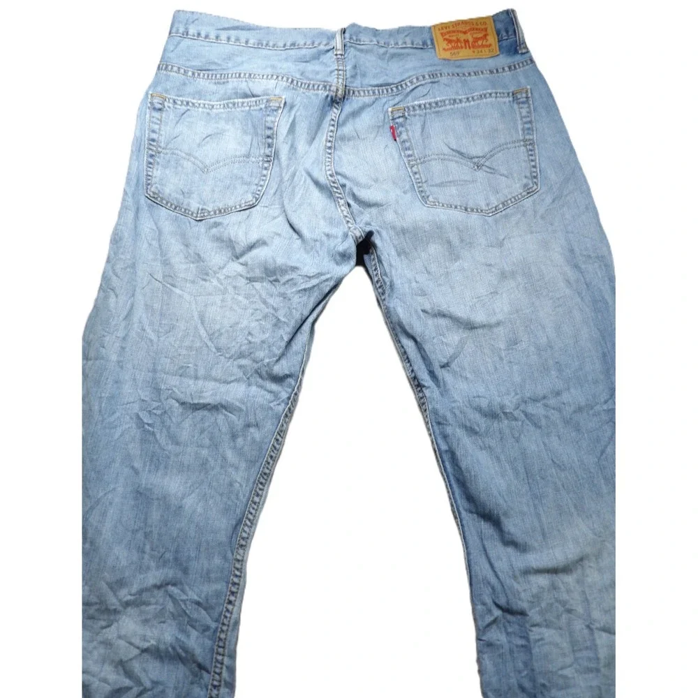 Levi's 569 Loose Straight Jeans Men W34 L32 Light Wash Blue Denim Relaxed Baggy